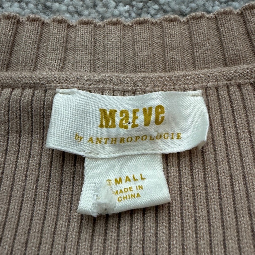 Maeve Anthropologie Poplin Collar Ribbed Knit Sweater Womens S Tan Cottage Retro - Picture 5 of 8